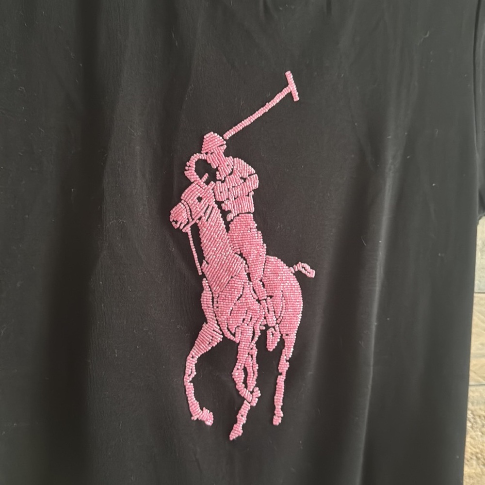Ralph Lauren Black T-Shirt with Pink Pony Logo Embroidered - Picture 3 of 7
